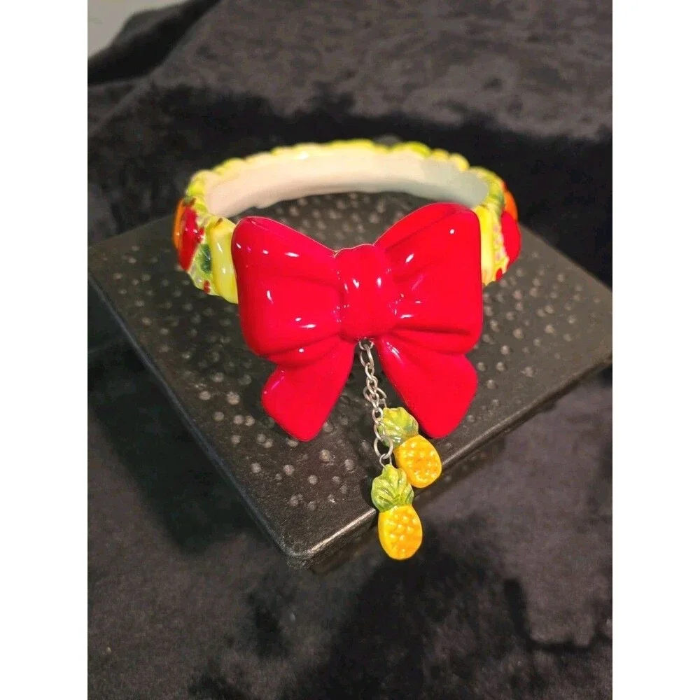 Yankee Candle Ceramic Candle Sleeve Fruit With Large Red Bow Dangling Pineapples